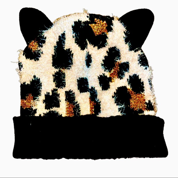 NWOT- Leopard Furry Beanie with Ears - Picture 1 of 6
